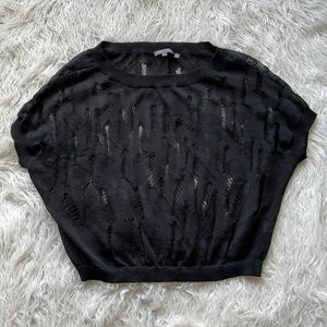 Vince Cropped Distressed Sleeveless Knit‎ Sweater